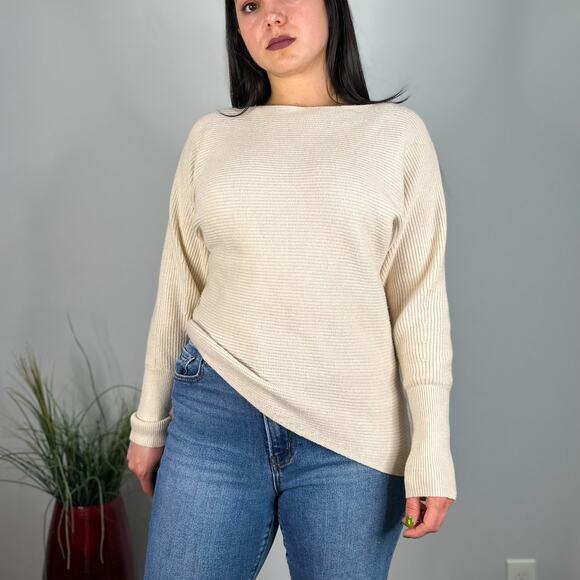Express Cream Boat Neck Asymmetrical Sweater - Picture 1 of 9